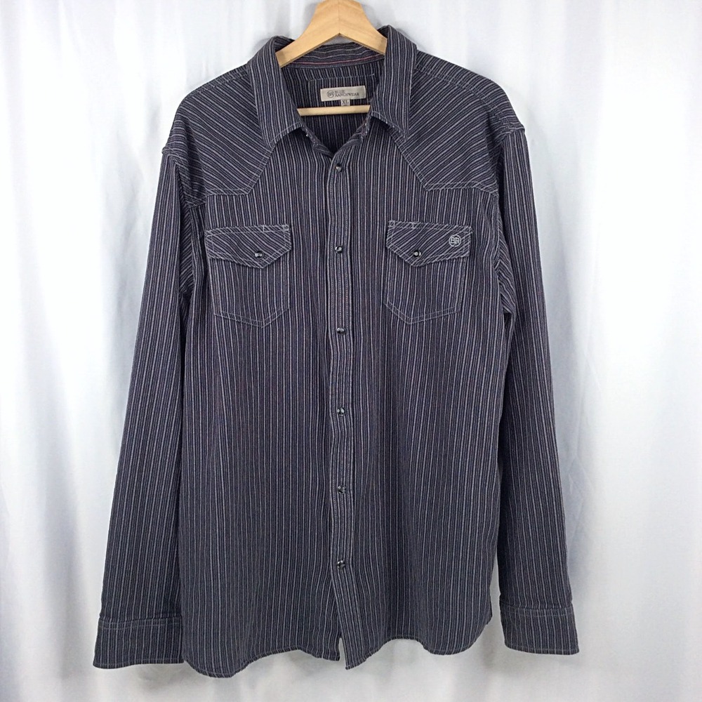 Blue Ranchwear Men's Pearl Snap Western Shirt XL Cowboy Rodeo Blue Pinstriped
